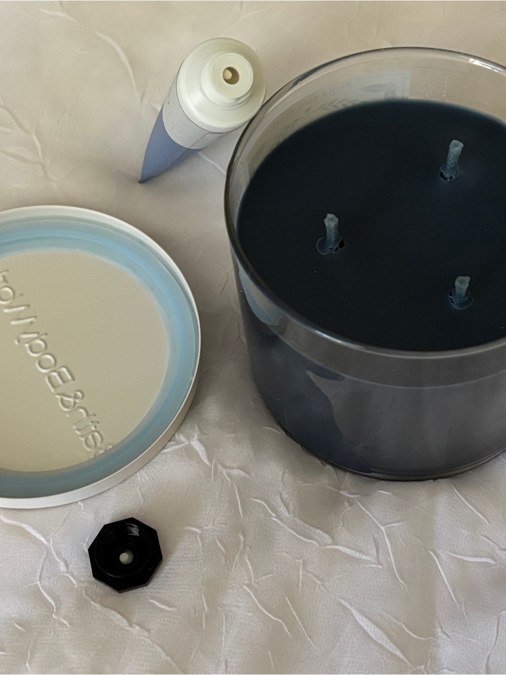 Bath & Body Works set: Midnight Snow Candle and Lavender + Vanilla Hand Cream